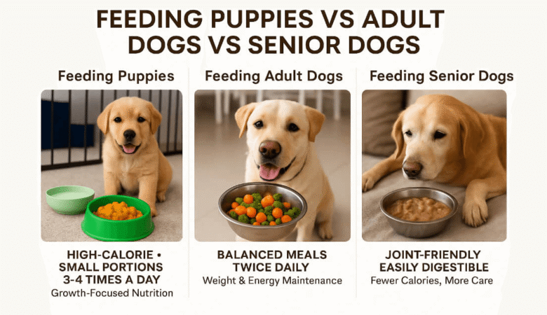Feeding puppies vs adults vs seniors – what changes?